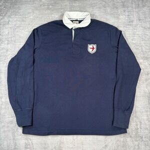 Relwen Shirt Mens 2XL Navy Blue Long Sleeve Rugby Polo Crest Preppy Collegiate